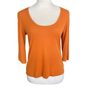 Etro Milano Silk Orange Top Women Size S Classic 3/4 Sleeves Lightweight Vintage